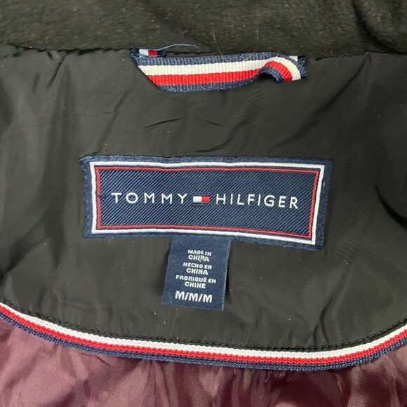 Tommy Hilfiger Hooded Long Puffer Coat Jacket Parka Women's Medium Black Quilted - Picture 7 of 15
